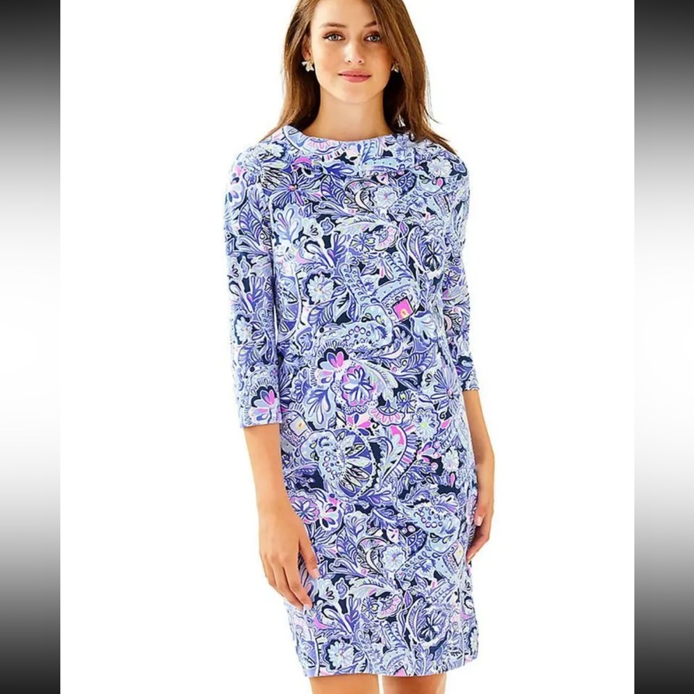 Lilly Pulitzer Saralyn Dress Purple Blue Floral Dress Collar Womens SZ Small